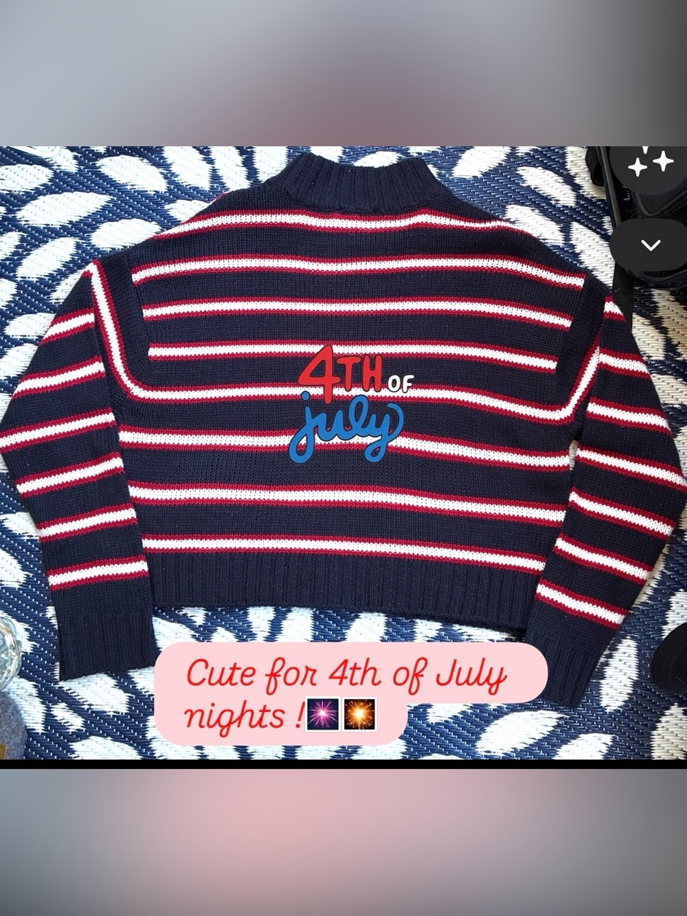 Tommy Hilfiger Navy, Red & White Ribbed Neck Stripe Sweater